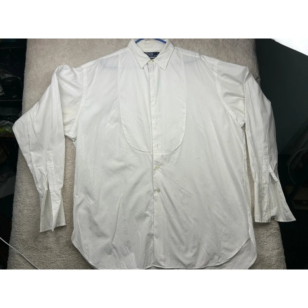 Polo Ralph Lauren Bib Front Tuxedo Shirt XL White French Cuff Old Money Formal